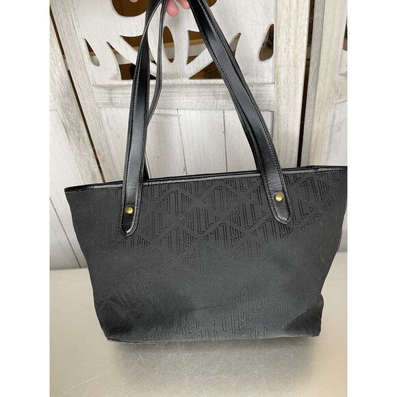 Lauren Ralph Lauren Monogram Canvas Tote Leather Straps Handbag Classic - Picture 3 of 10